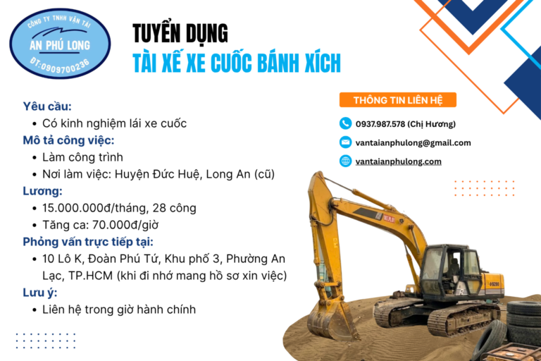 Tuyển Dụng Tài XếXe Cuốc Bánh Xích